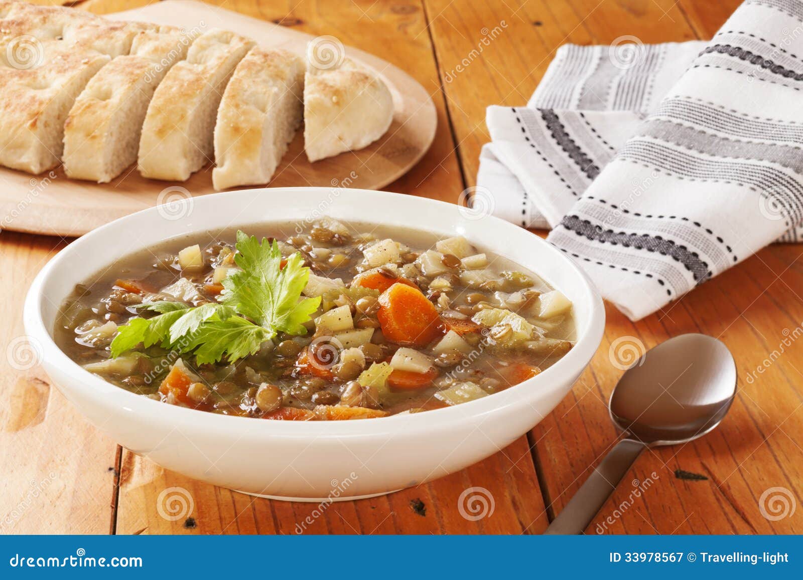 green lentil soup and bread