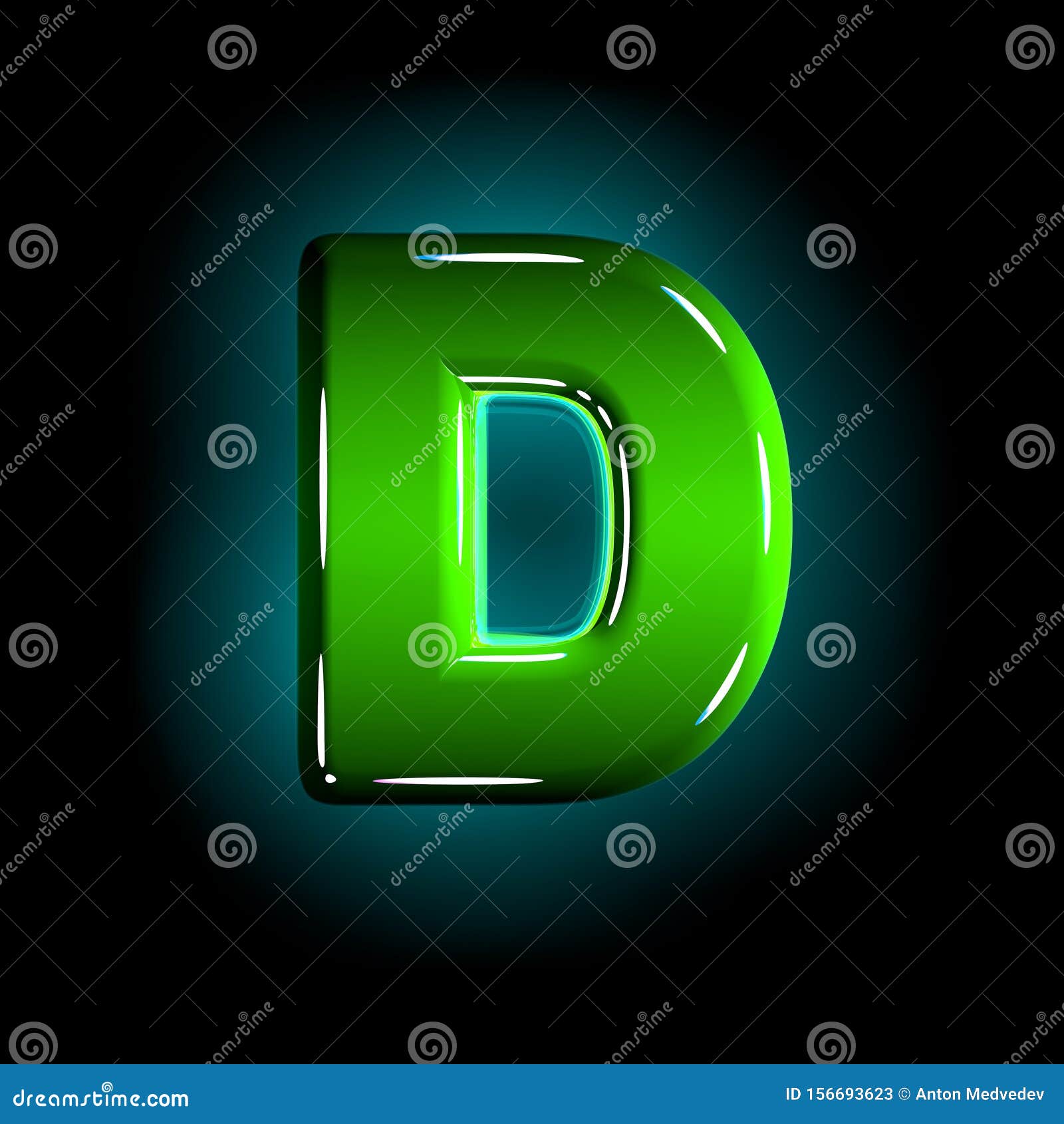 Shining Green Plastic Design Alphabet - Letter D Isolated on Black ...