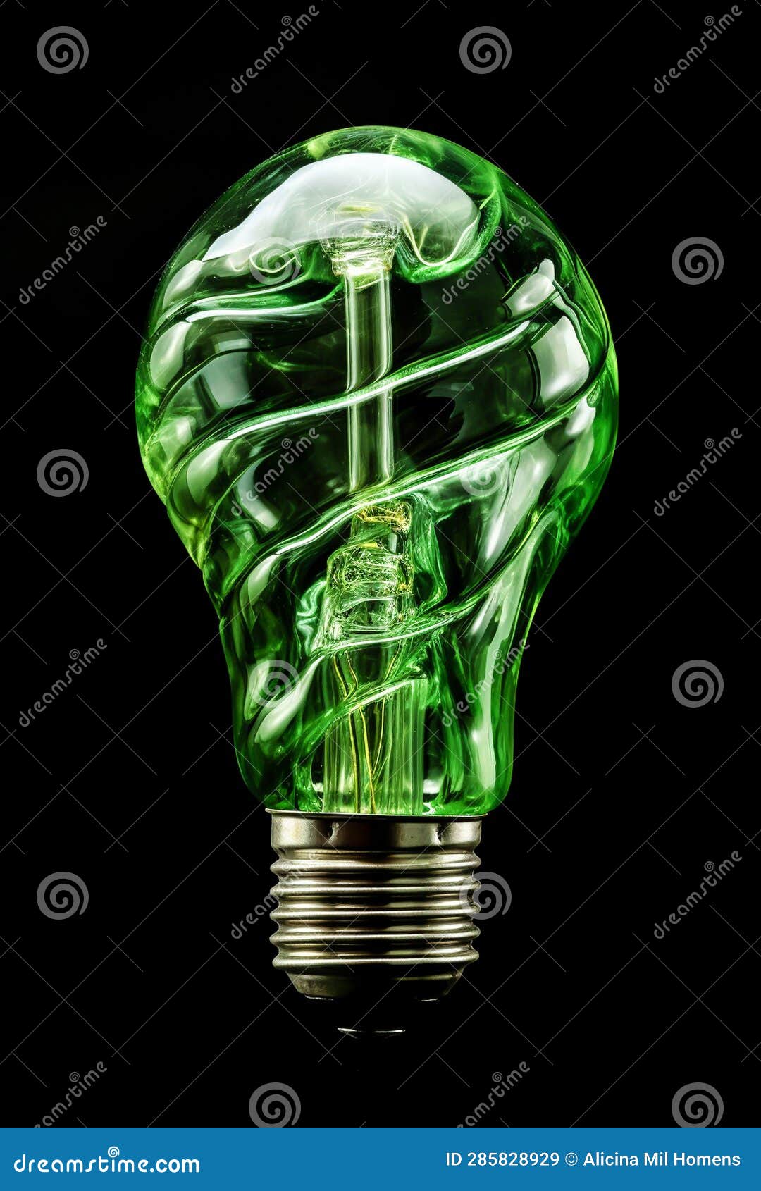 Green Light Bulb in Ecology Concept. AI Generated Stock Illustration