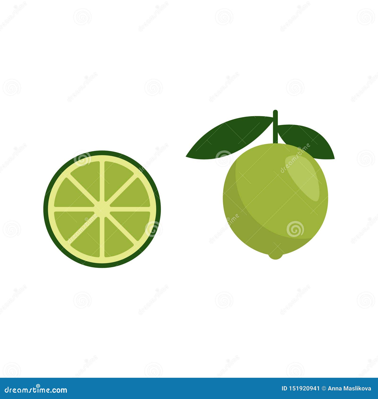 Green Lime Icon, Ingredient for Mojito, Vector Illustration Flat Style