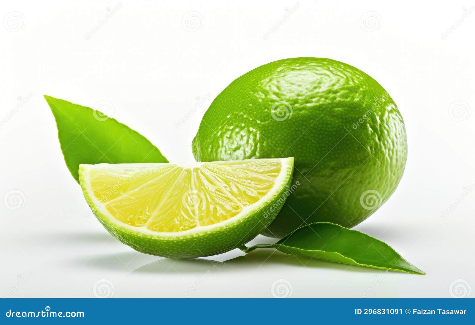 Green Lime on a White Background Generative Ai Stock Illustration