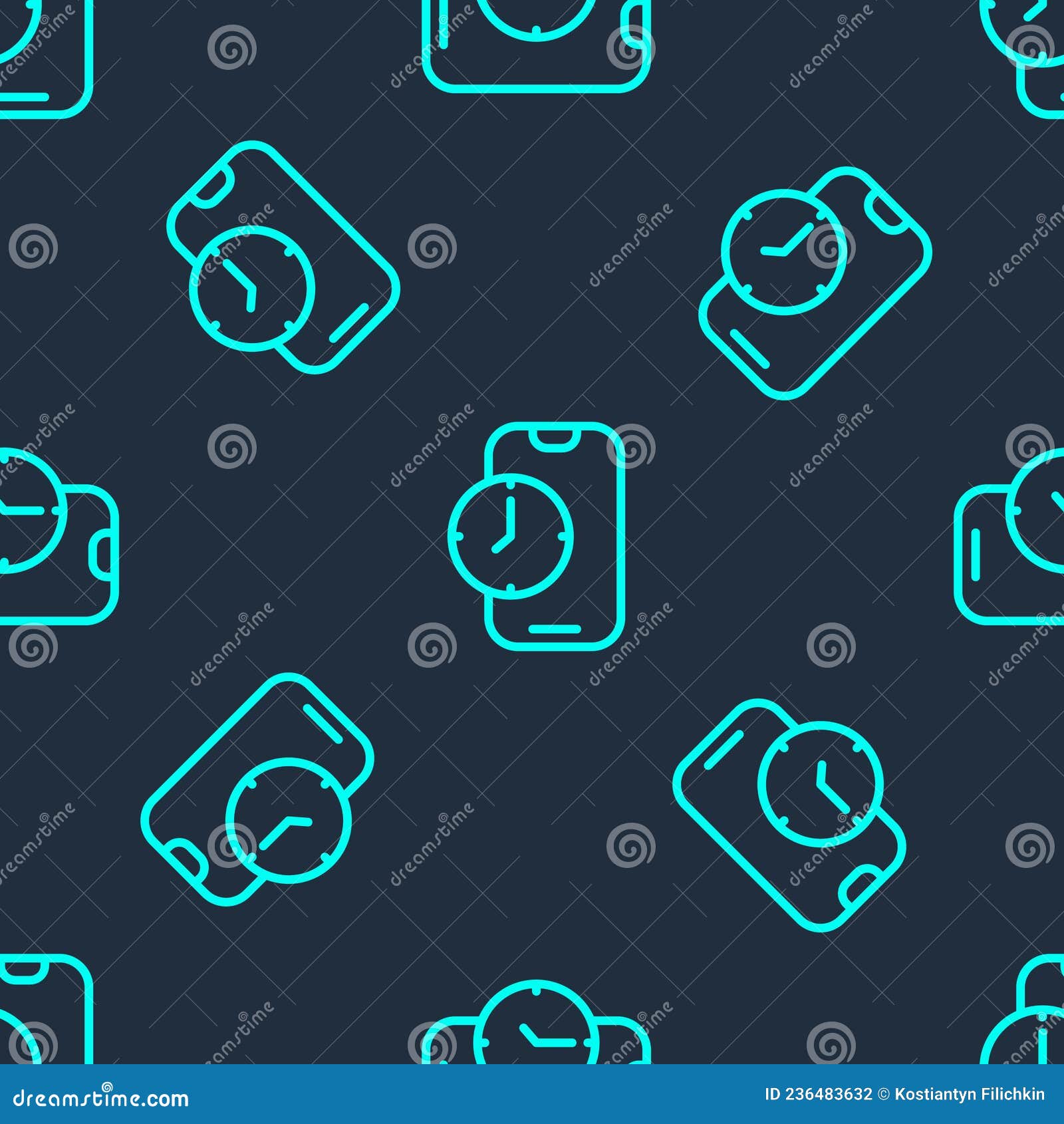 Green Line Alarm Clock App Smartphone Interface Icon Isolated Seamless