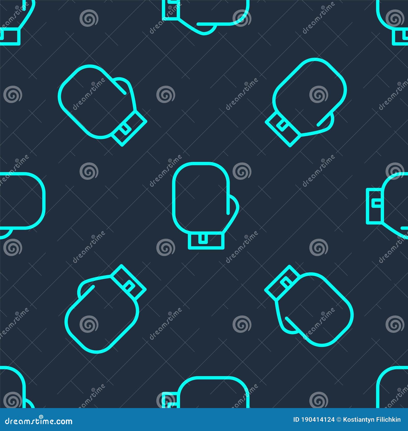 Green Line Boxing Glove Icon Isolated Seamless Pattern on Blue ...