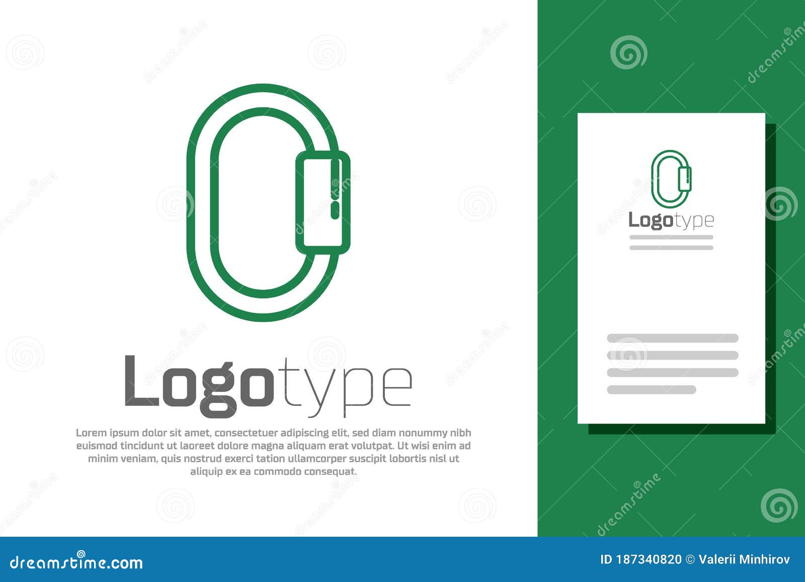 green line carabiner icon  on white background. extreme sport. sport equipment. logo  template 