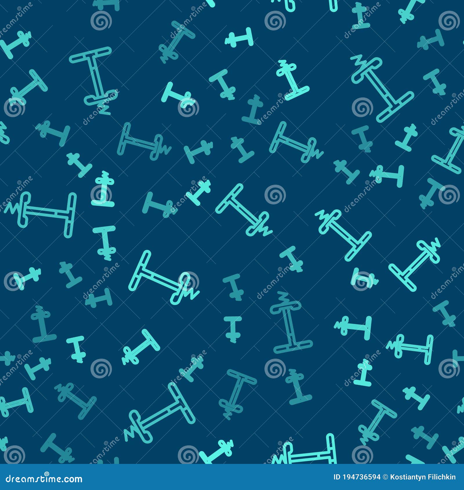 green line pogo stick jumping toy icon  seamless pattern on blue background. 