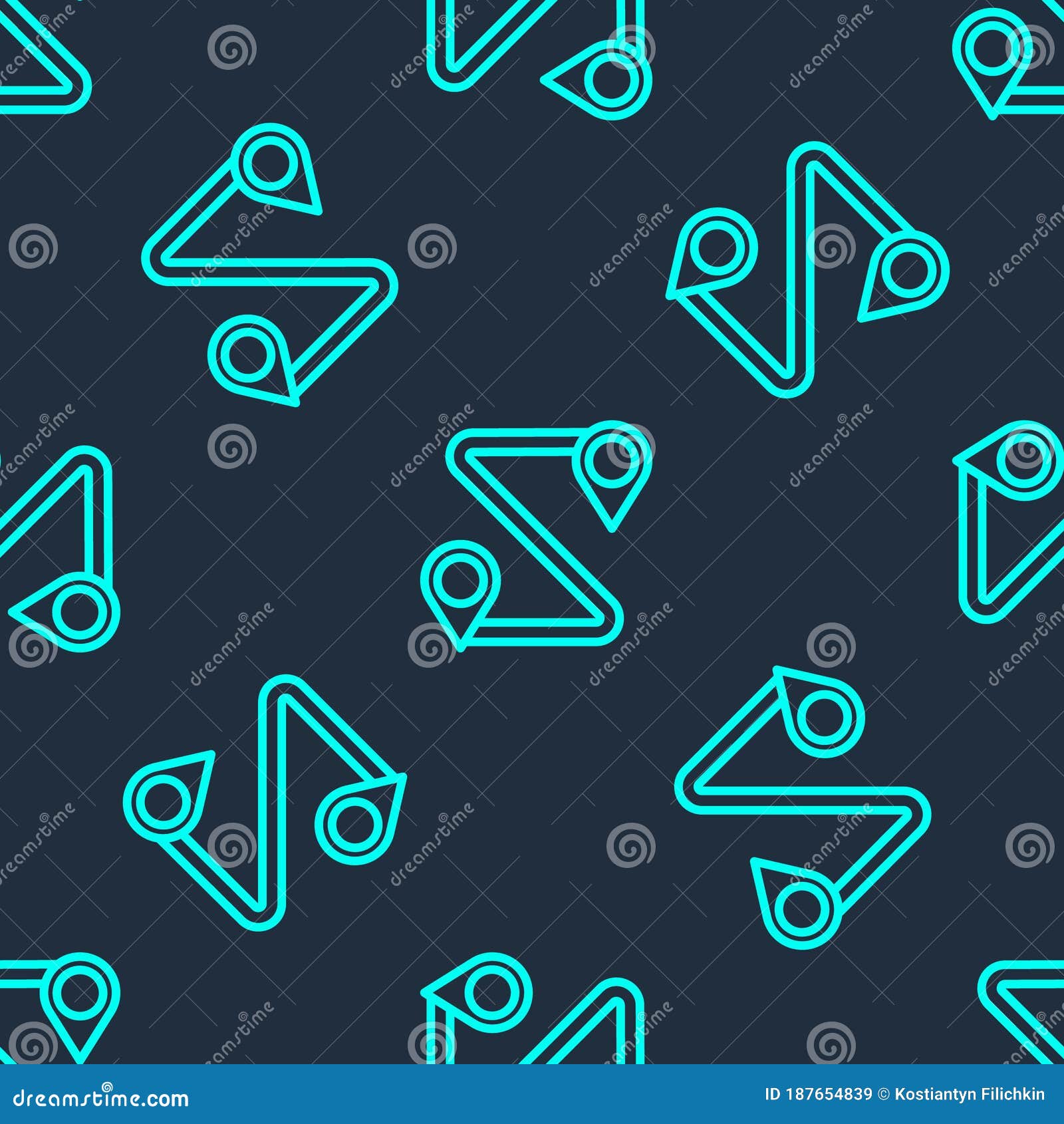 Green Line Route Location Icon Isolated Seamless Pattern on Blue