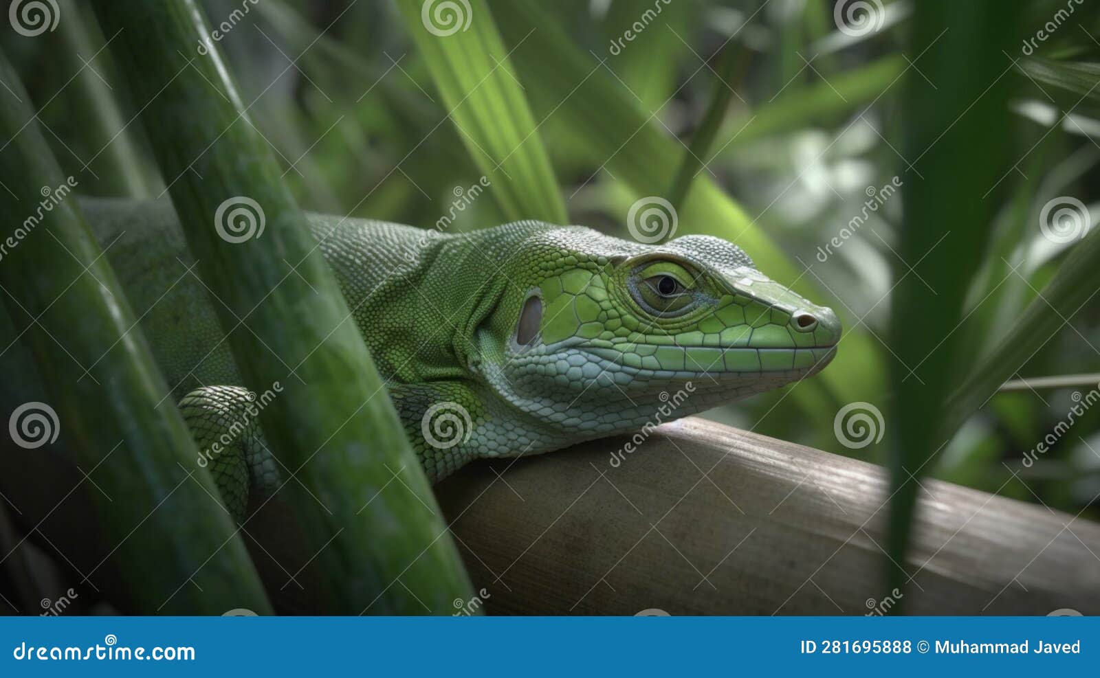 Green Lizard Blending into Bamboo Stock Illustration Illustration of predator, strategies