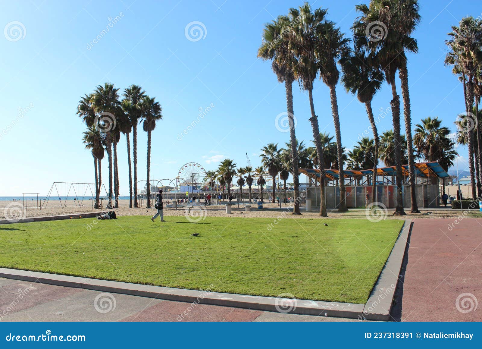 green loan beside original muscle beach at the santa monica beach , los angeles , california, usa