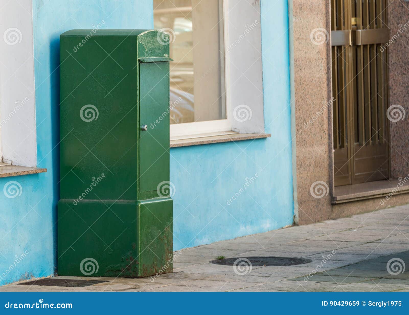 Green Mailbox on the Street Stock Image Image of communication, office 90429659