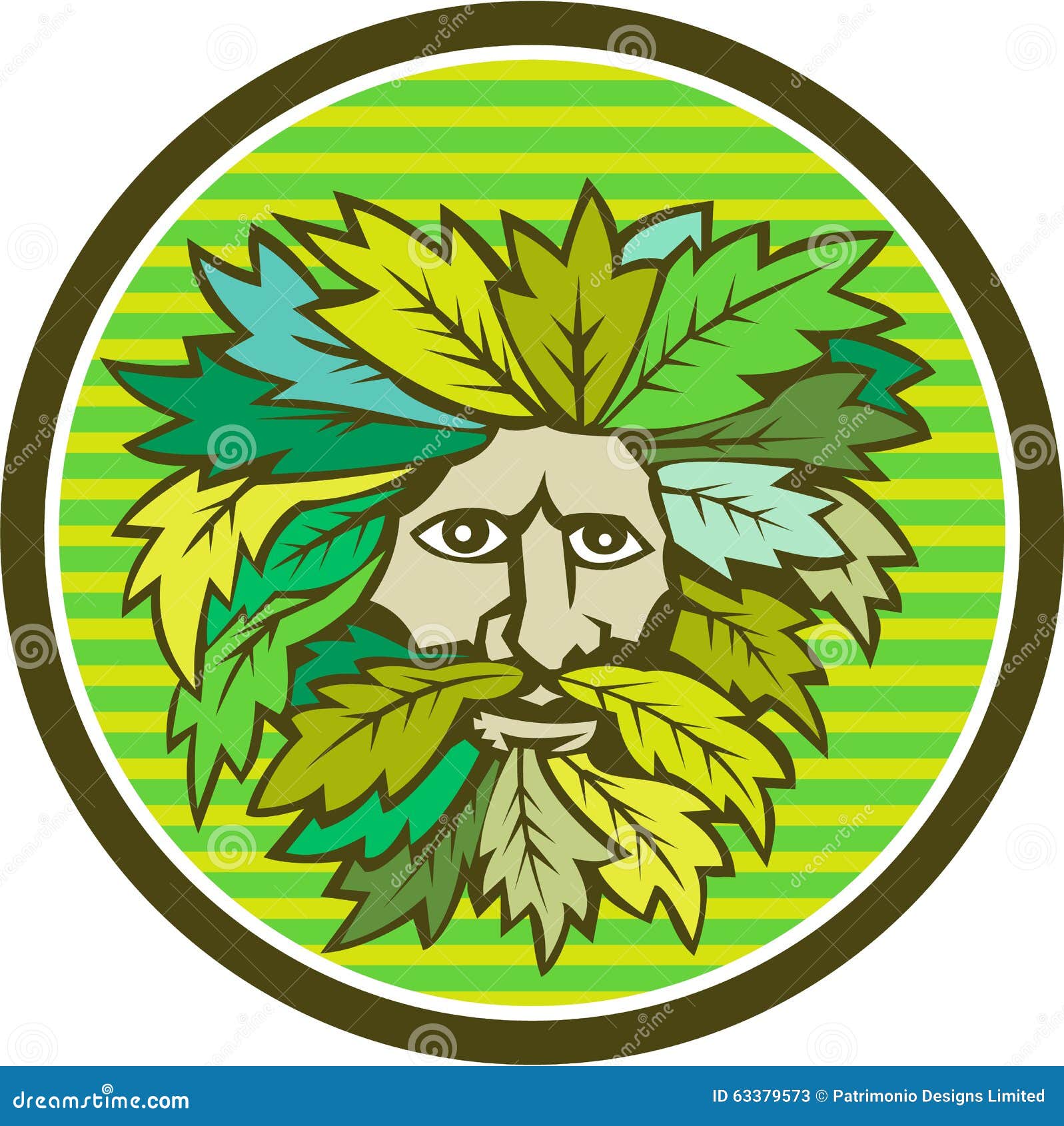 green man foliate head circle retro