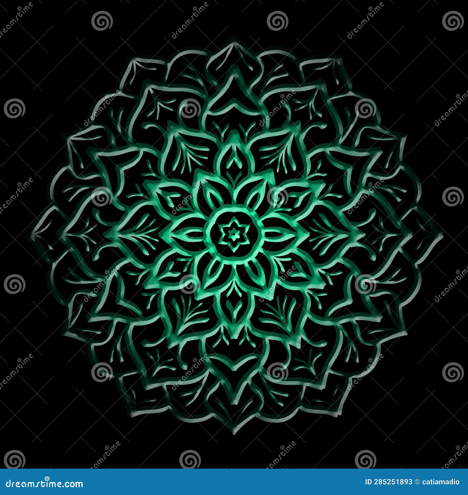 mandala green pattern over black background