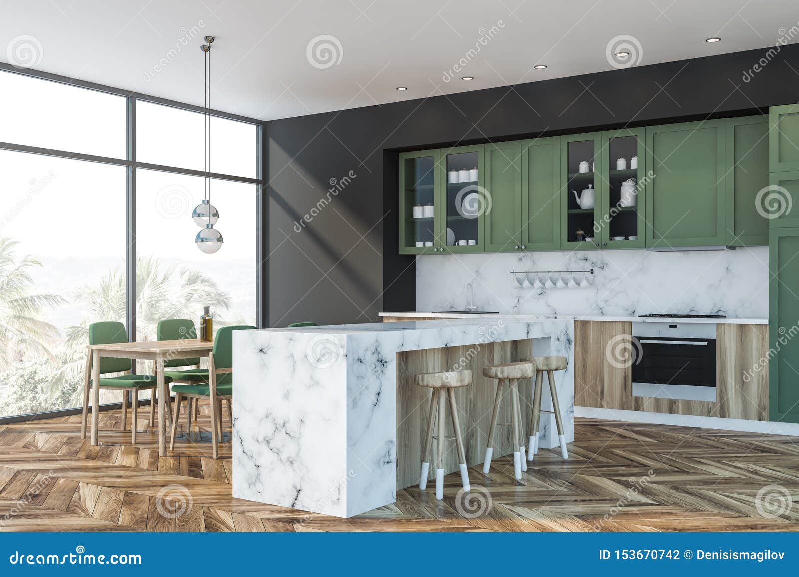 Green And Marble Kitchen