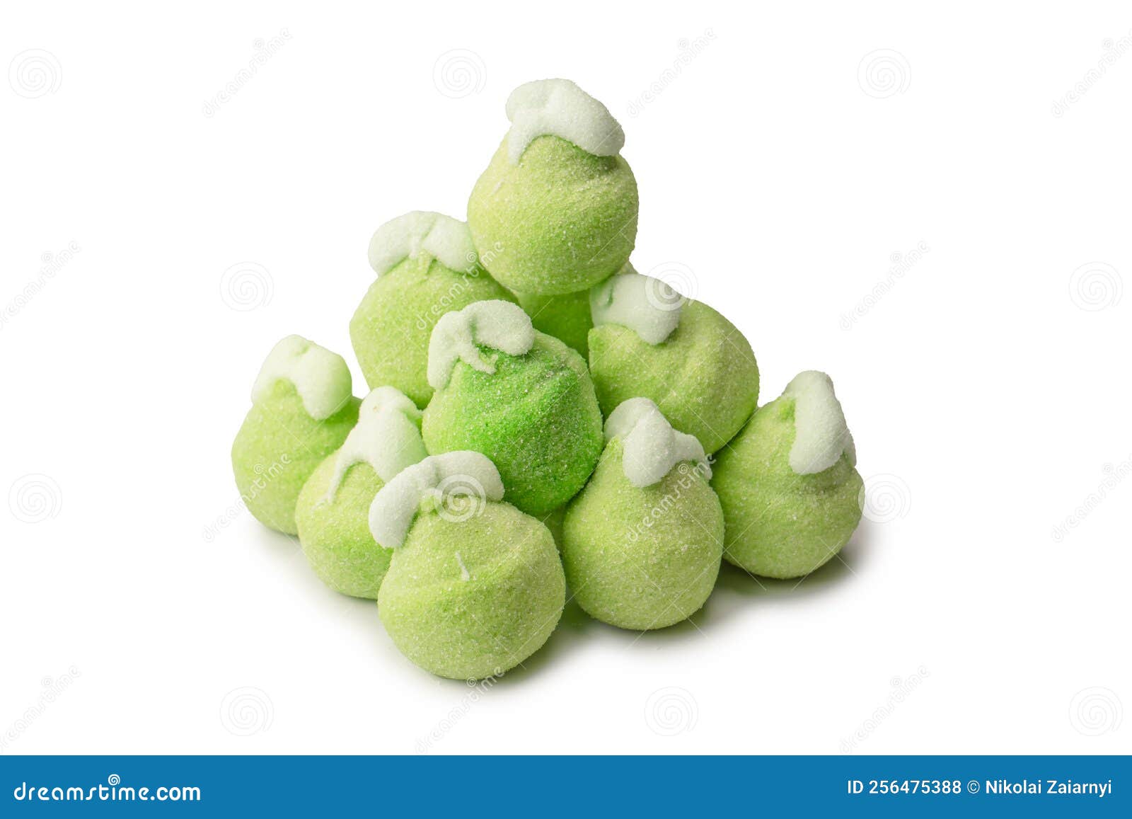 Green Marshmallow Candy Isolated on White Background Stock Photo