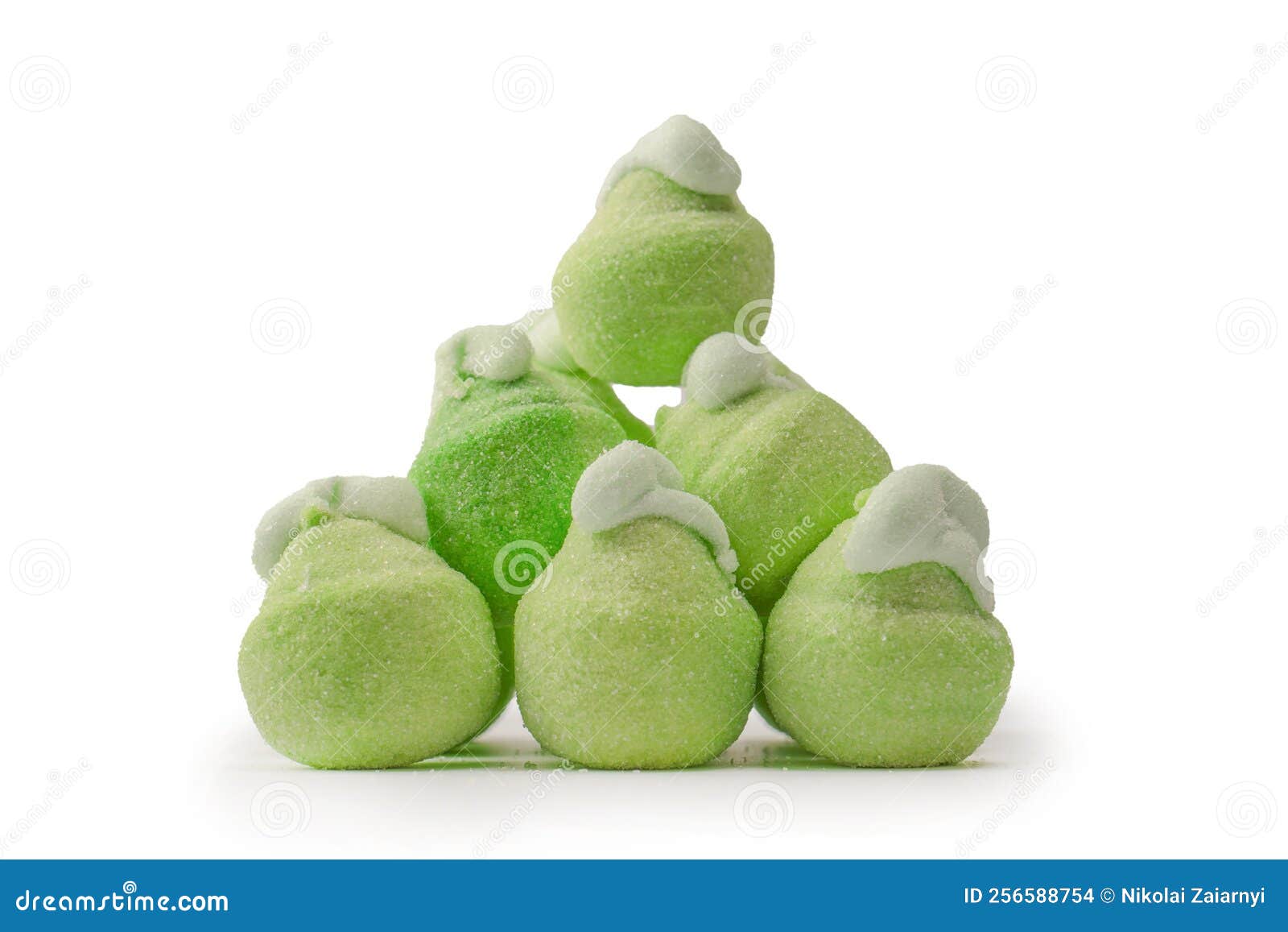 Green Marshmallow Candy Isolated on White Background Stock Photo