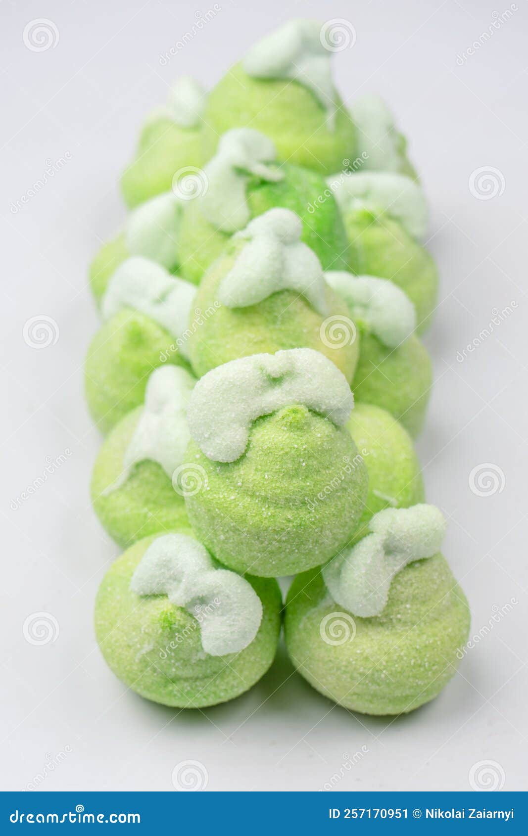 Green Marshmallow Candy Isolated on White Background Stock Image