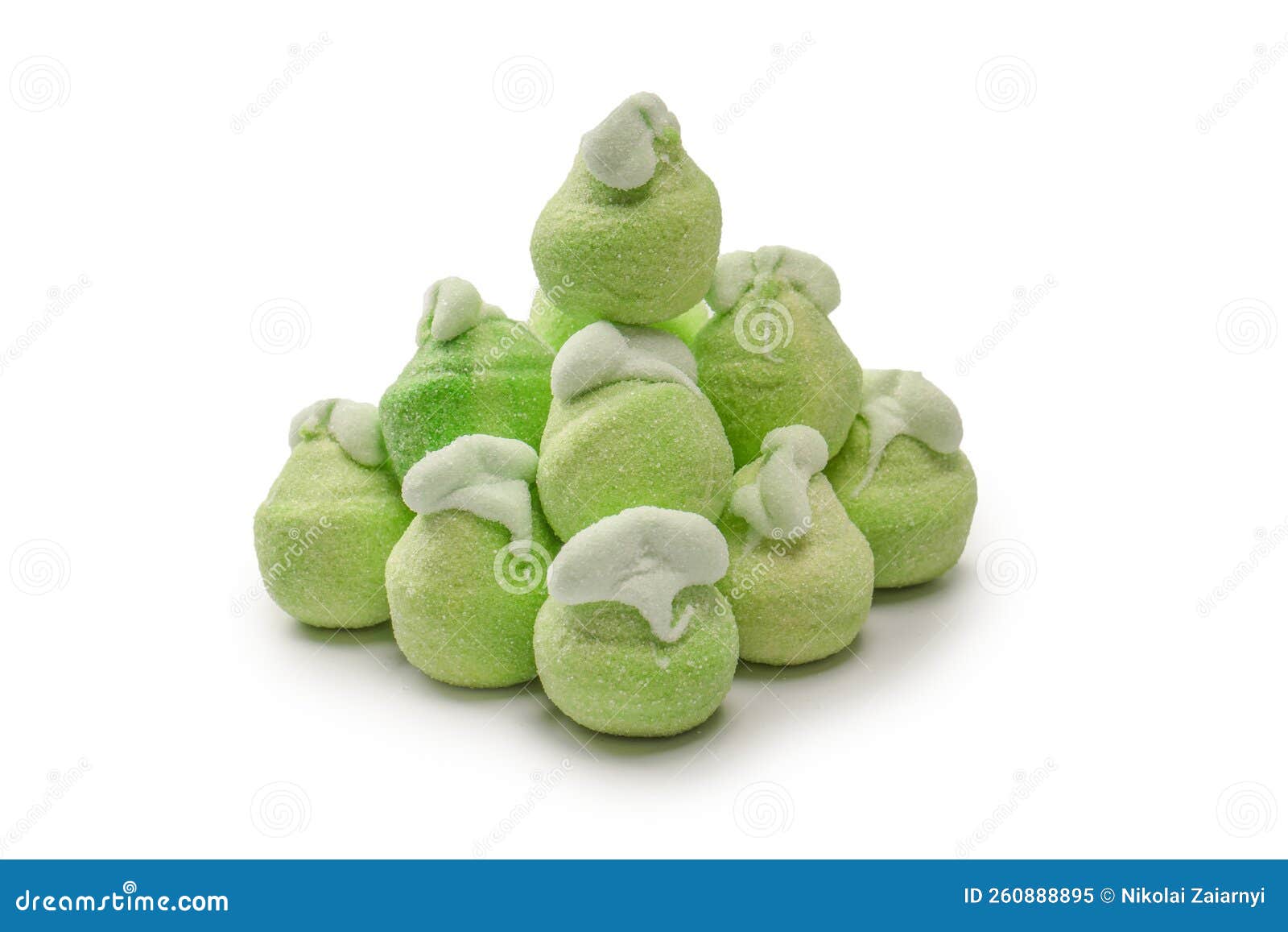 Green Marshmallow Candy Isolated on White Background Stock Image