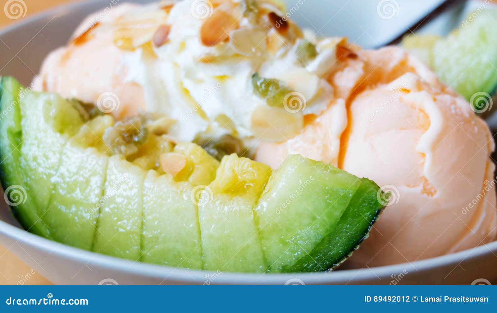 Green Melon in Ice Cream Bowl Stock Photo Image of scoop, melon 89492012