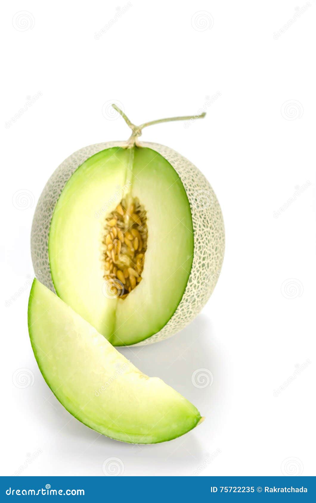 Green melon on white stock image. Image of fresh, slice 75722235