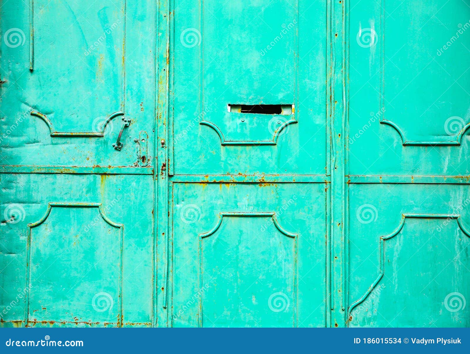 Green Metal Doors. Old Vintage Style Stock Photo Image of blue