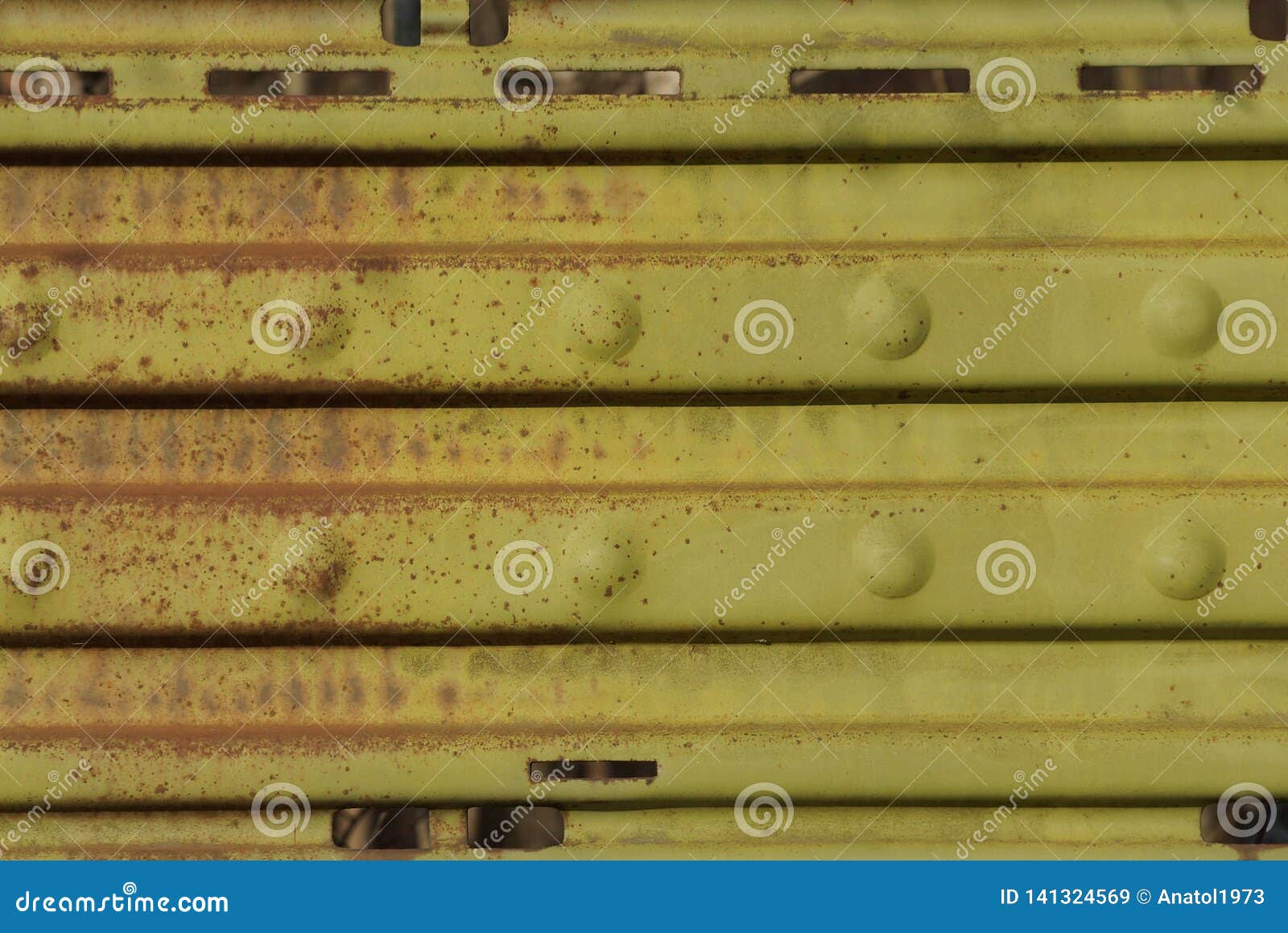 Green metal texture from old rusty striped iron wall. Green metal background from old rusty striped iron wall