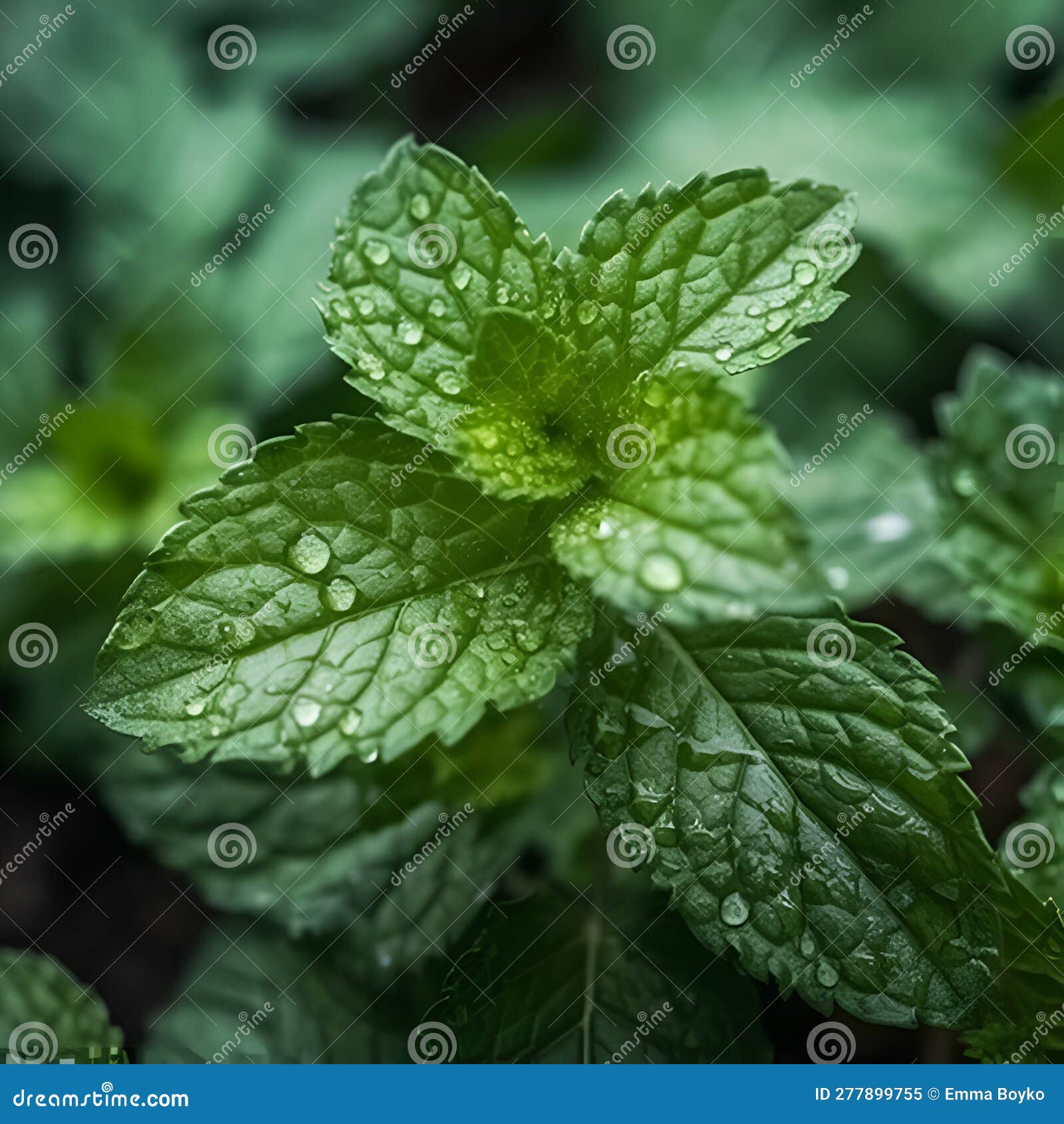 Green Mint Leaves Close Up, Top View. Generative AI Stock Illustration ...