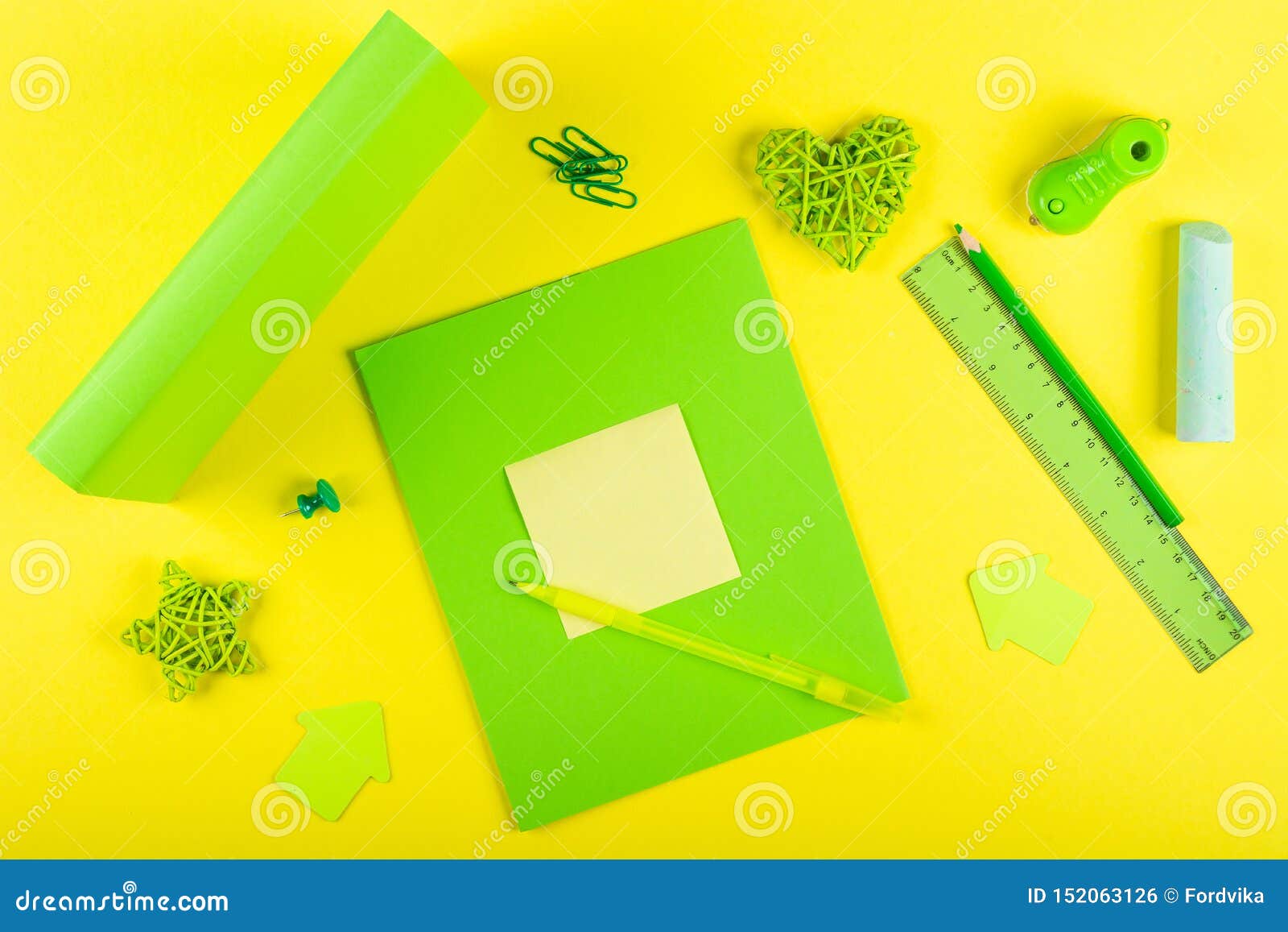Download Green Mock Up Exercise Book And Textbook For School Subjects And Stationery On A Yellow ...
