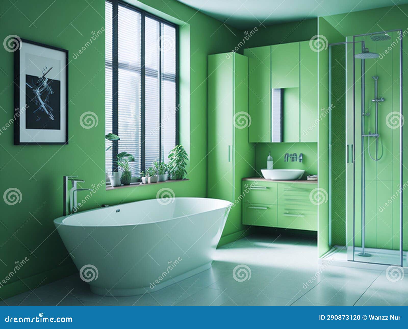 Green Modern Bathroom Interior Stock Photo - Image of room, design ...