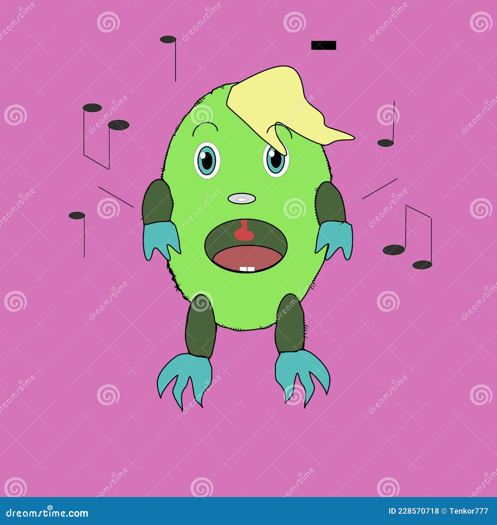 Green Monster Singing a Song on Pink Background. Stock Vector -  Illustration of friendly, satisfied: 228570718