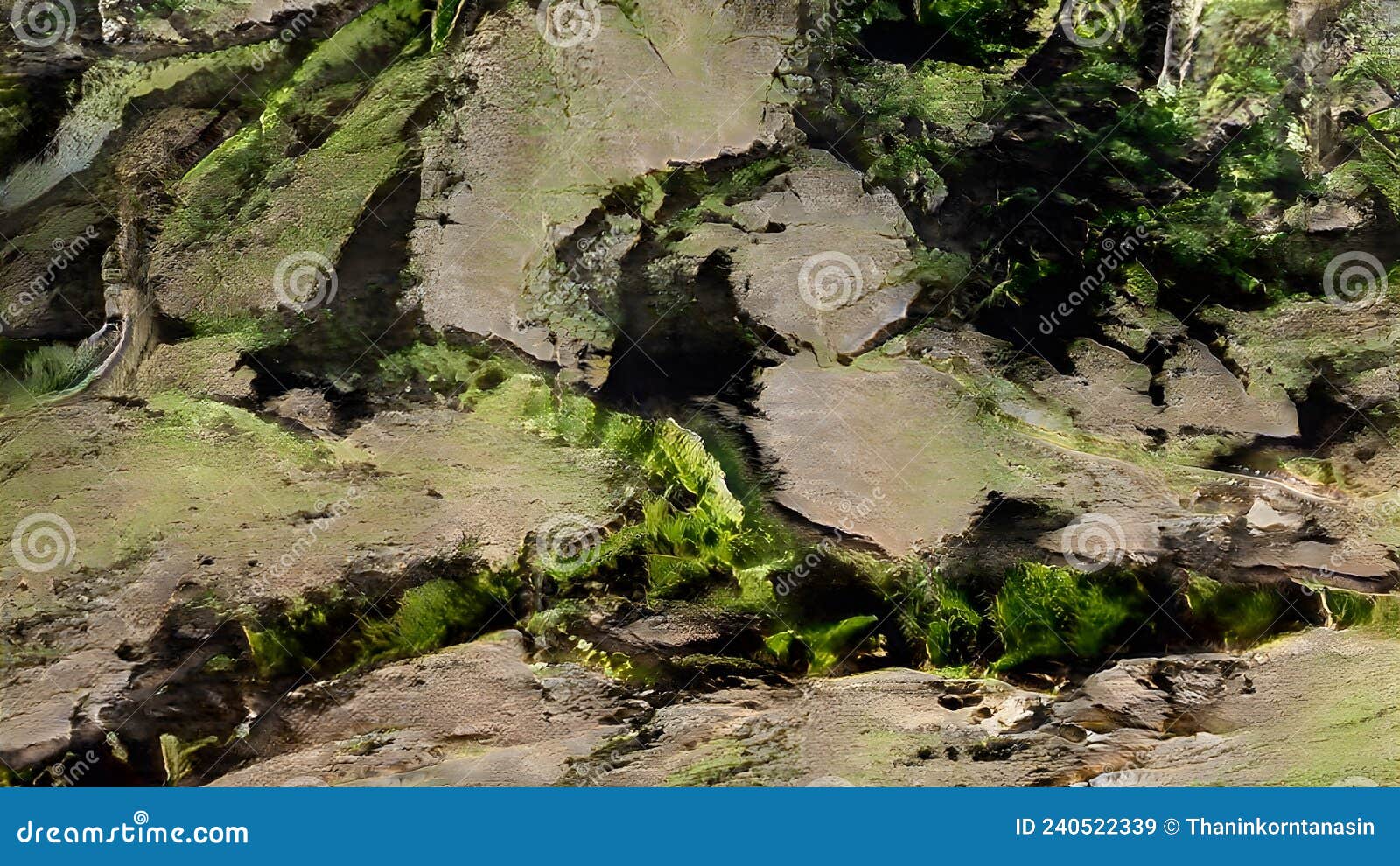 green moss covered rough rocks