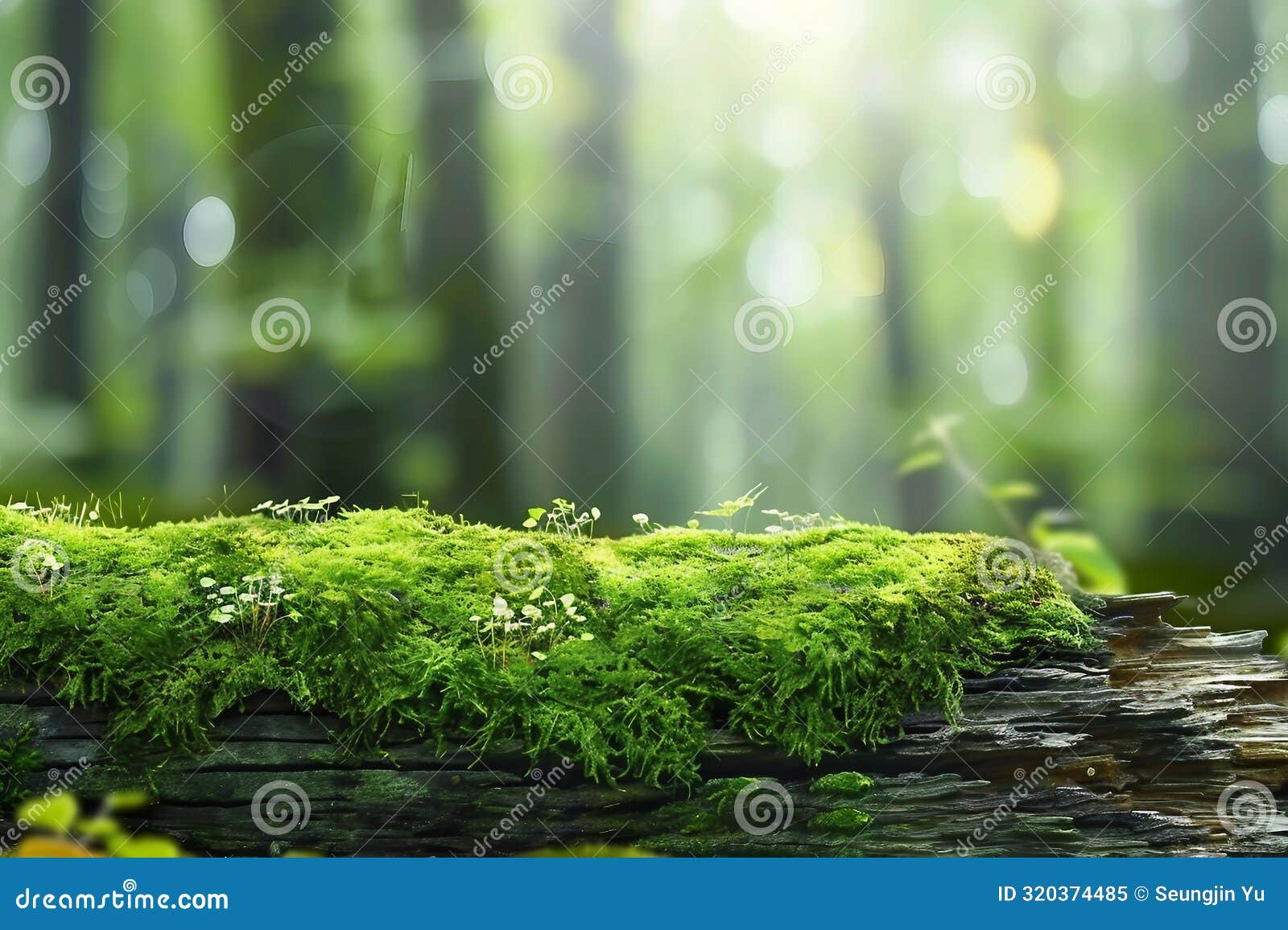 green mossy log background for product display montages.
