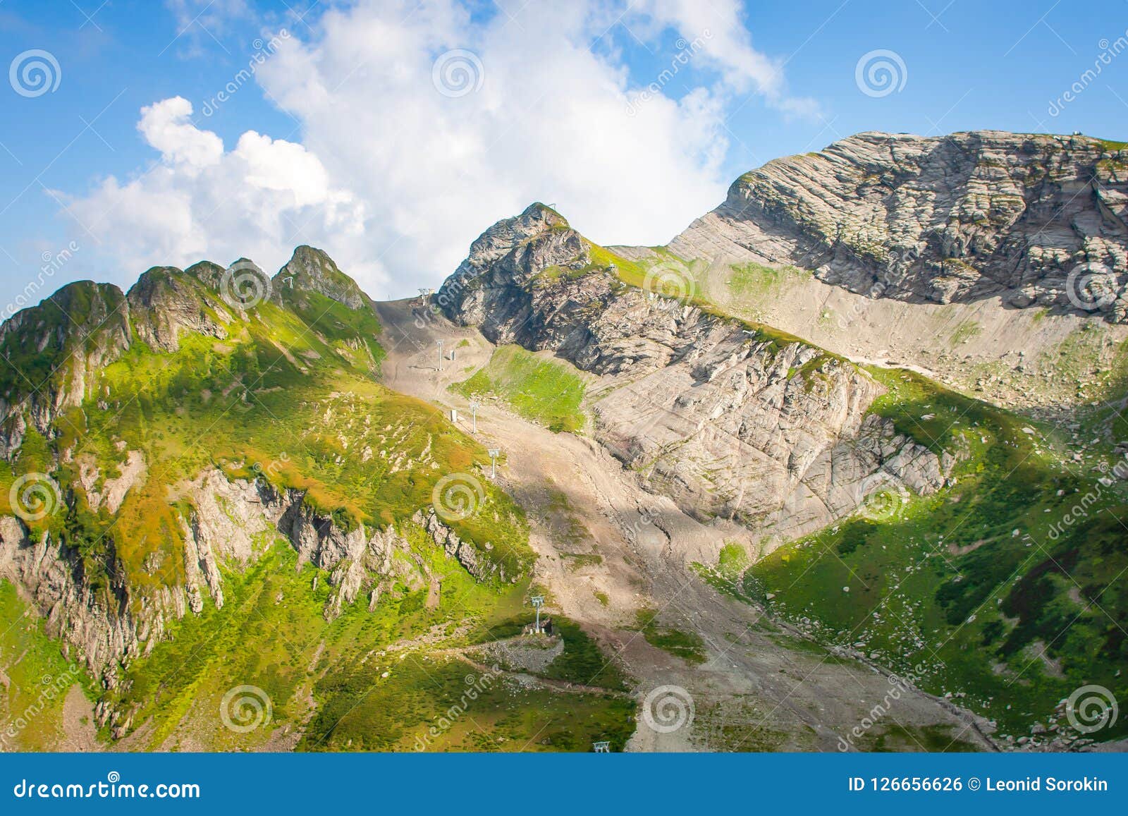 Green Mountain Covered with Grass on the Blue Sky Background. Stock ...