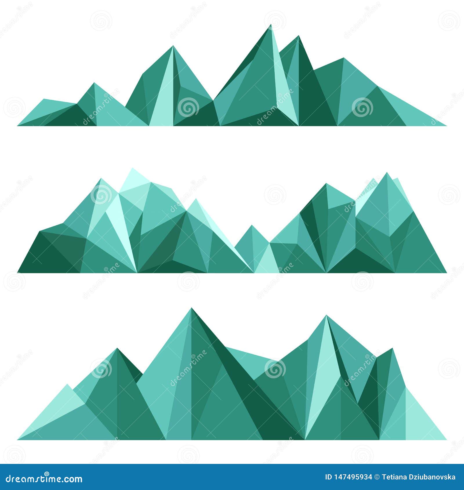 Green Mountains in Low Poly Style. Polygonal Mountain Ridges Stock ...