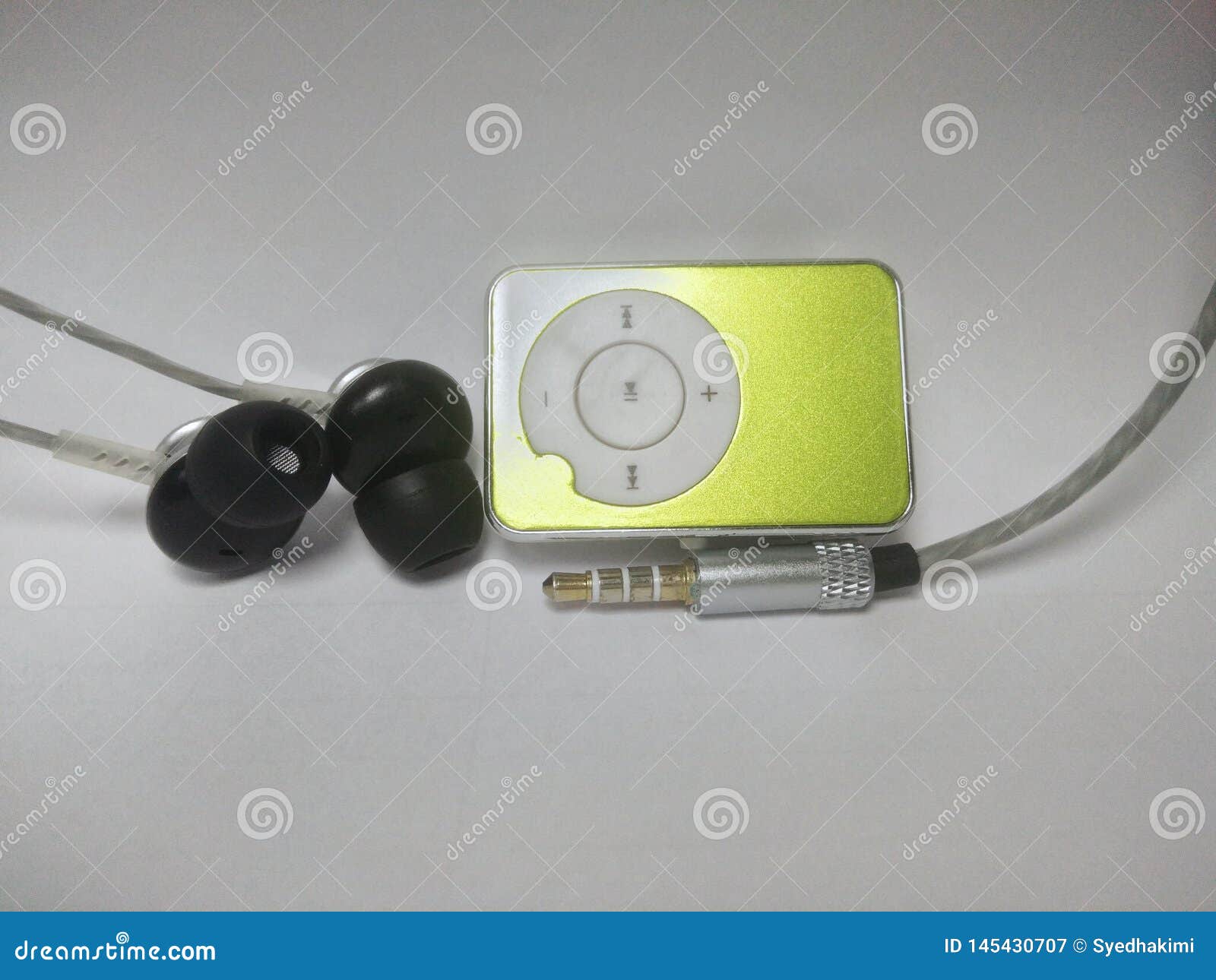 Green Mp3 Player with a Earphone and Audio Jack Stock Image Image of