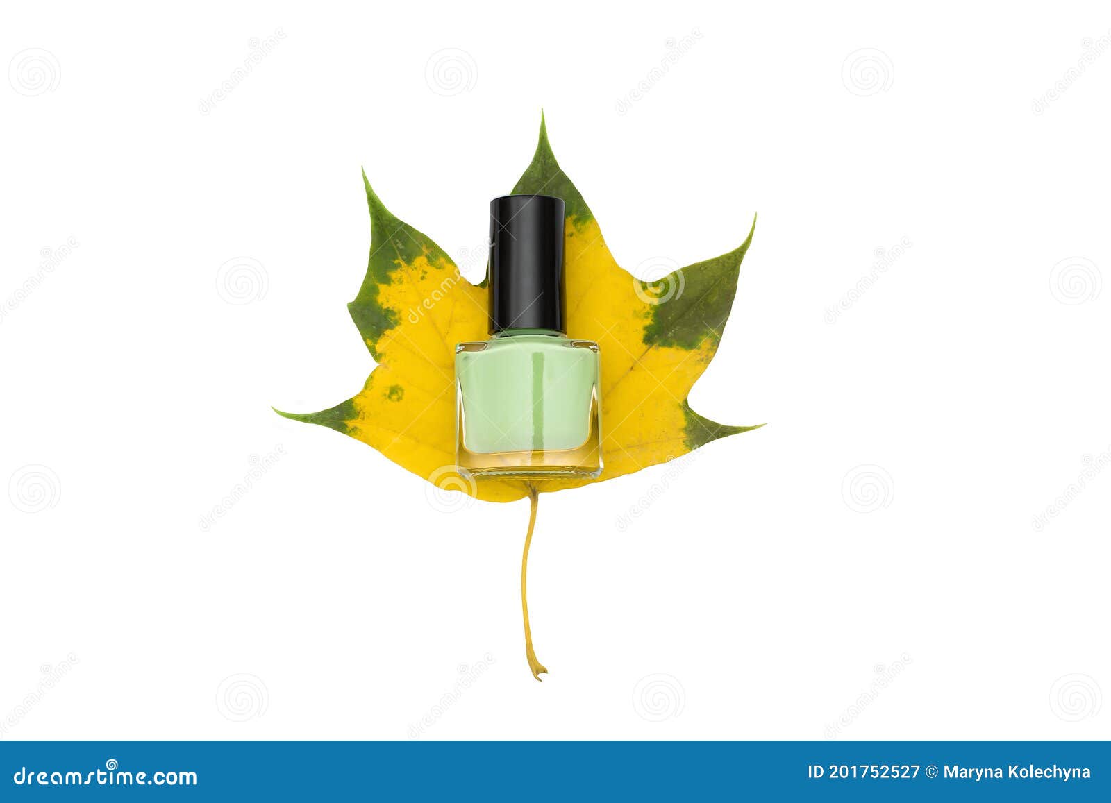 Green Nail Polish Bottle on White Background. Nail Polish Bottle