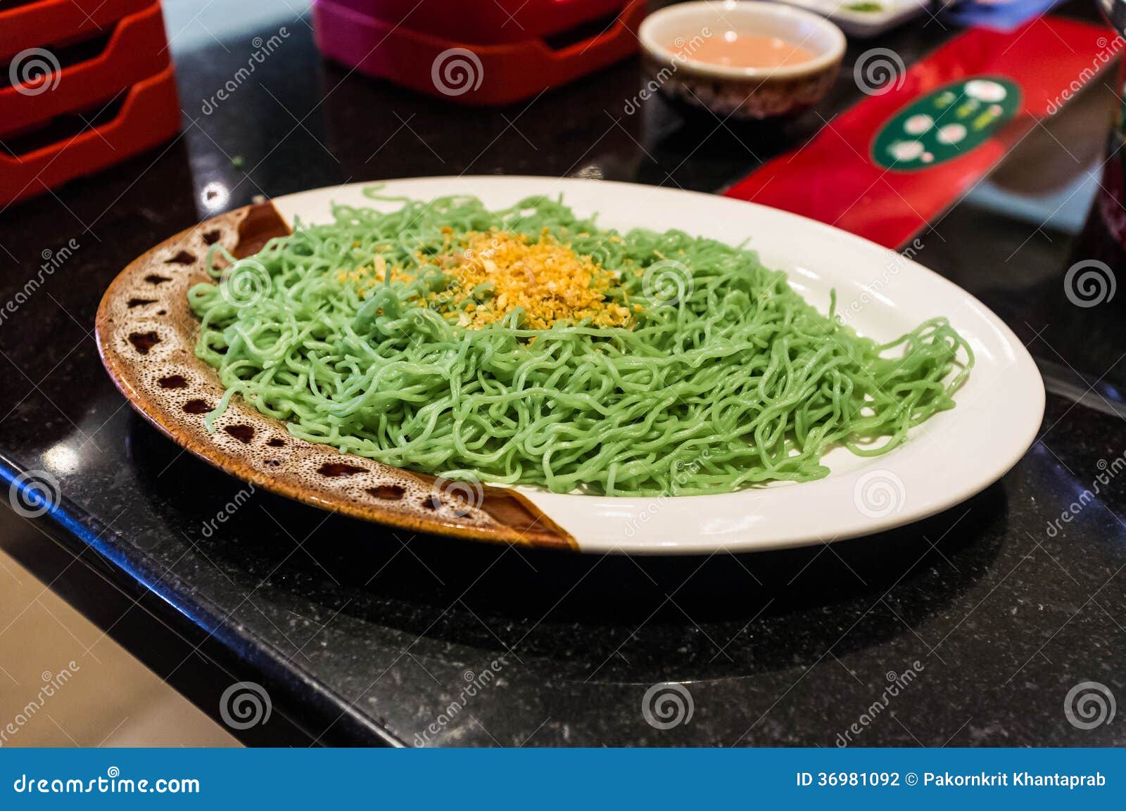 Green Noodle stock photo. Image of indoor, container 36981092