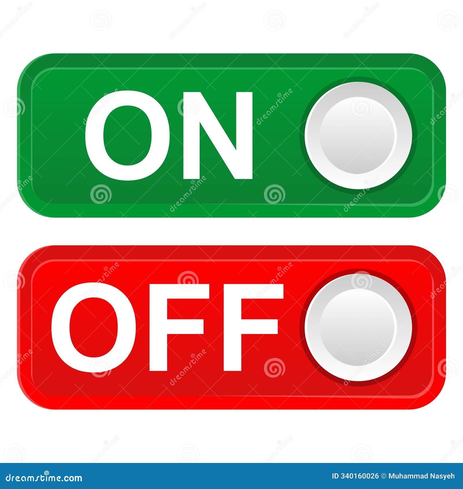 on (green) and off (red) flat style toggle button icon in rectangular . editable scalable  eps