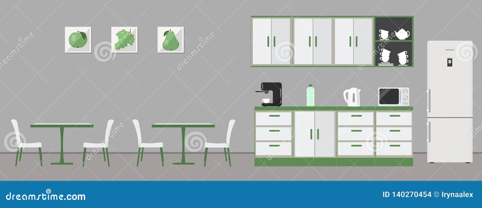Green Office Kitchen Dining Room In Office Stock Vector