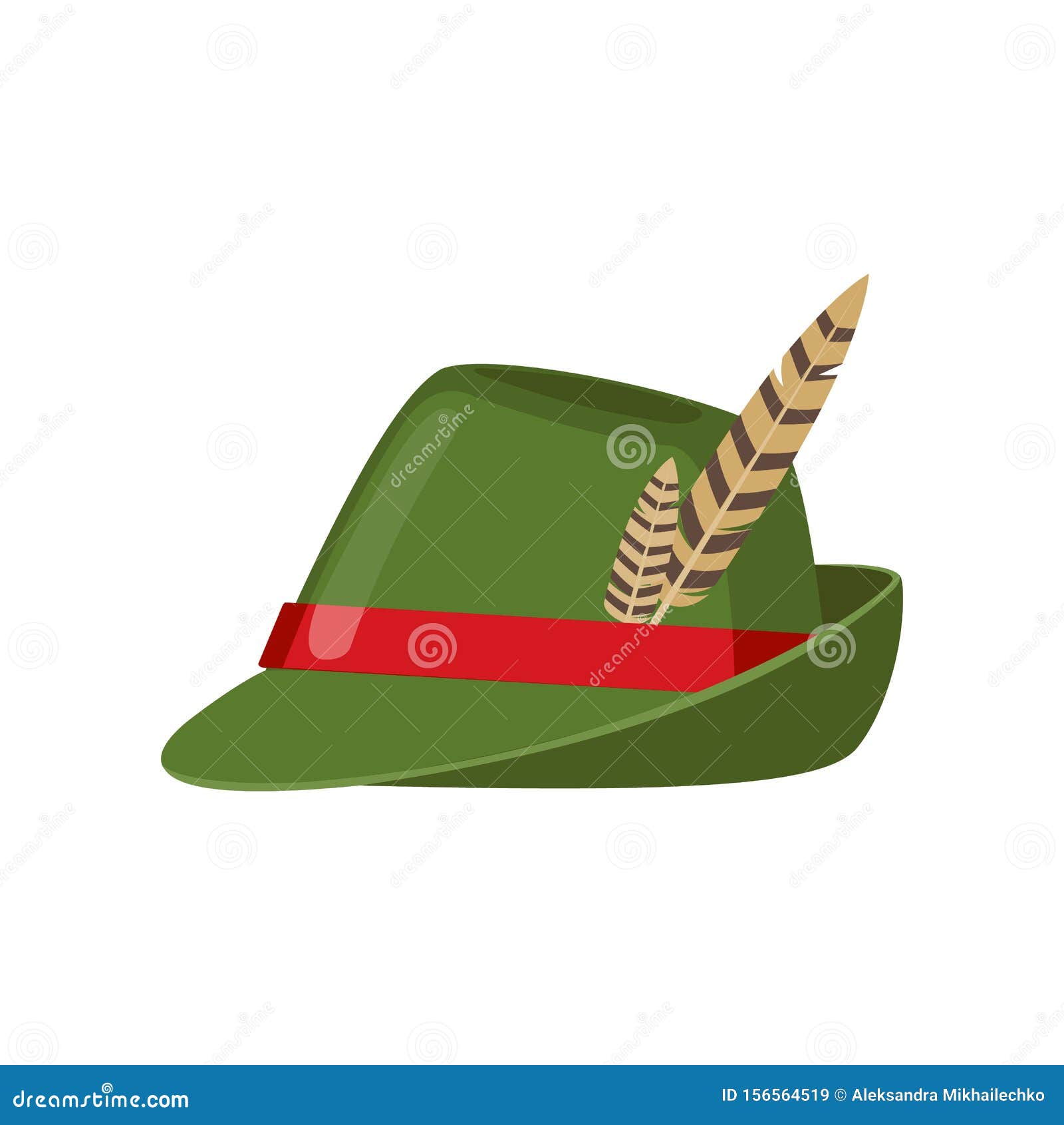 Green Oktoberfest Hat Icon with Feather in Flat Style Stock Vector