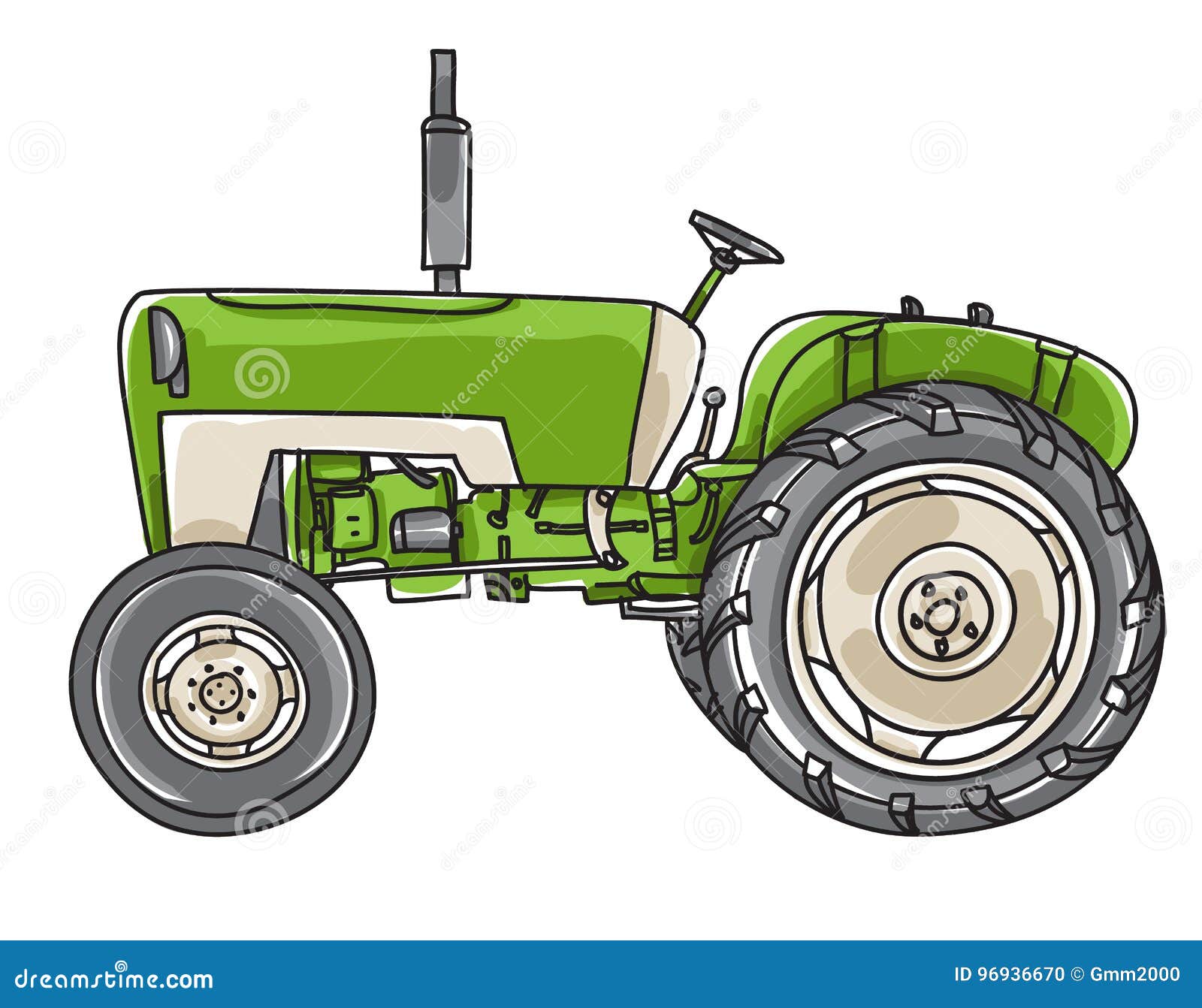 Download Green Old Tractor Vintage Hand Drawn Cute Vector Line Art Illus Stock Vector - Illustration of ...