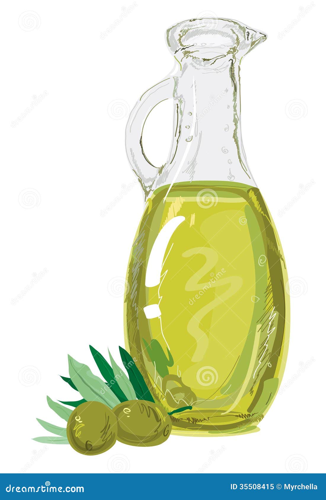 Green Olives with Bottle of Olive Oil Stock Vector Illustration of