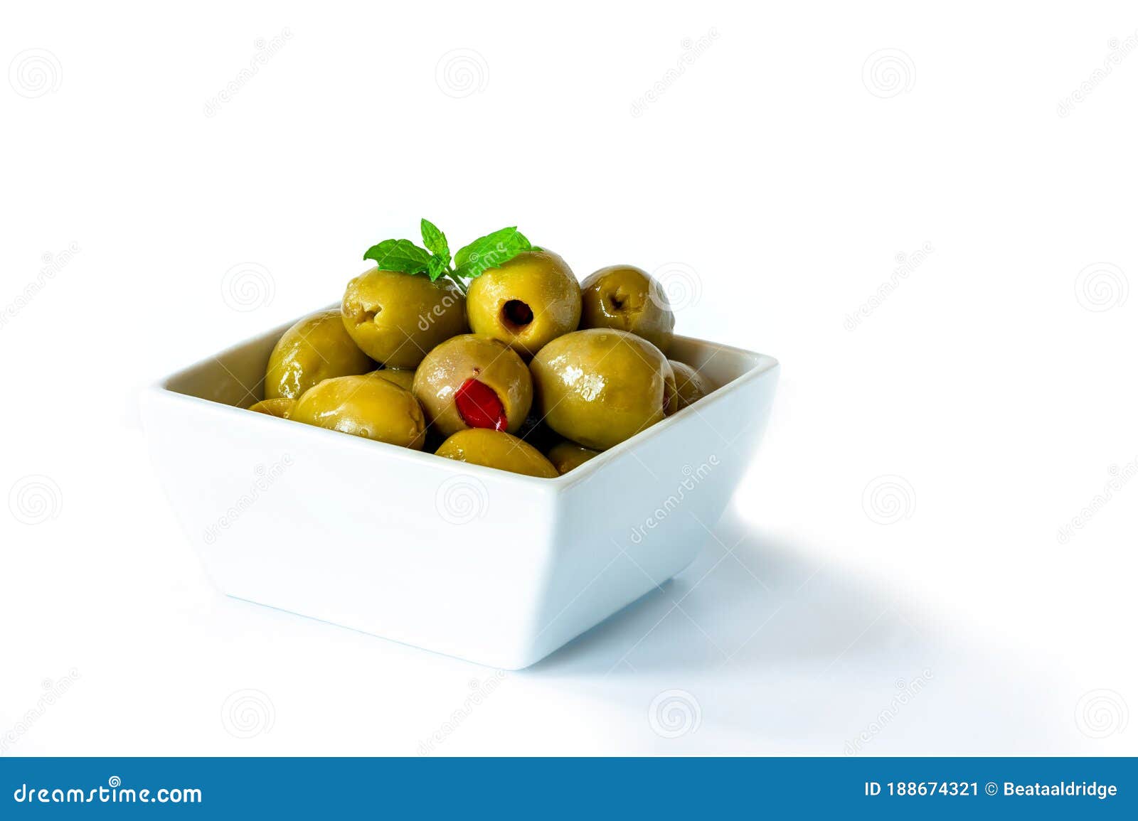Green olives with pimento stock image. Image of mediterranean 188674321