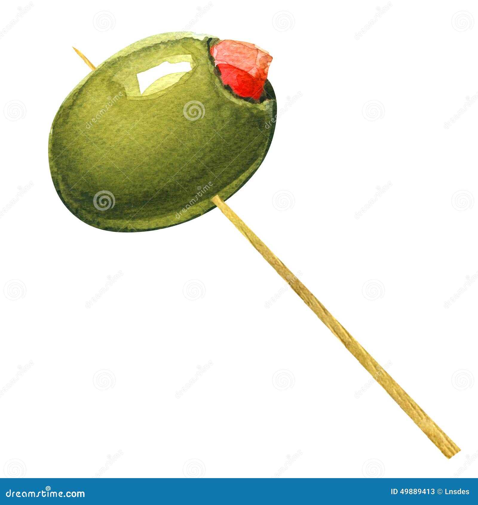 https://thumbs.dreamstime.com/z/green-olives-stuffed-pepper-toothpick-wooden-watercolor-painting-white-background-49889413.jpg