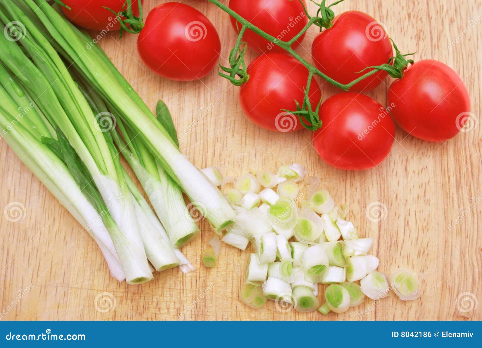 Green Onion and Red Tomatoes. Stock Photo Image of branch, chive 8042186
