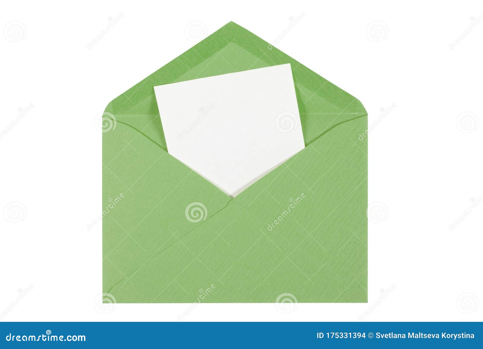 Green Open Envelope with Paper Isolated Stock Photo Image of message