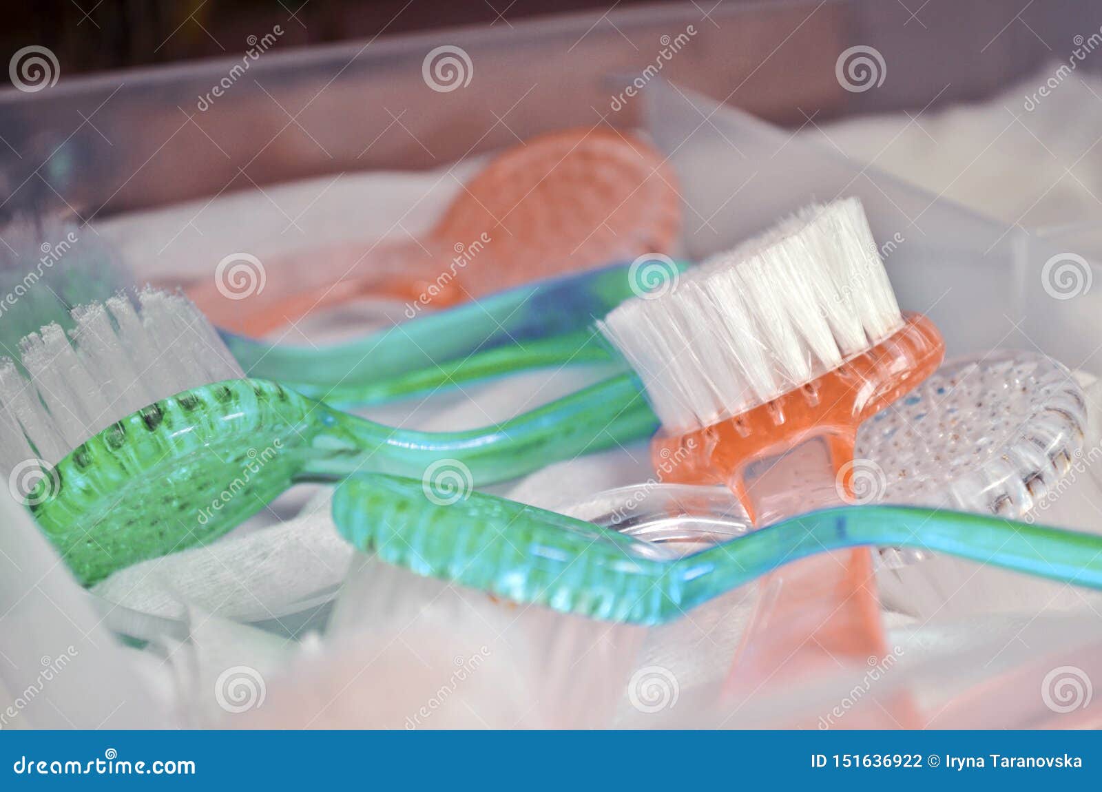 Green And Orange Brushes For Hardware Manicure And Pedicure In