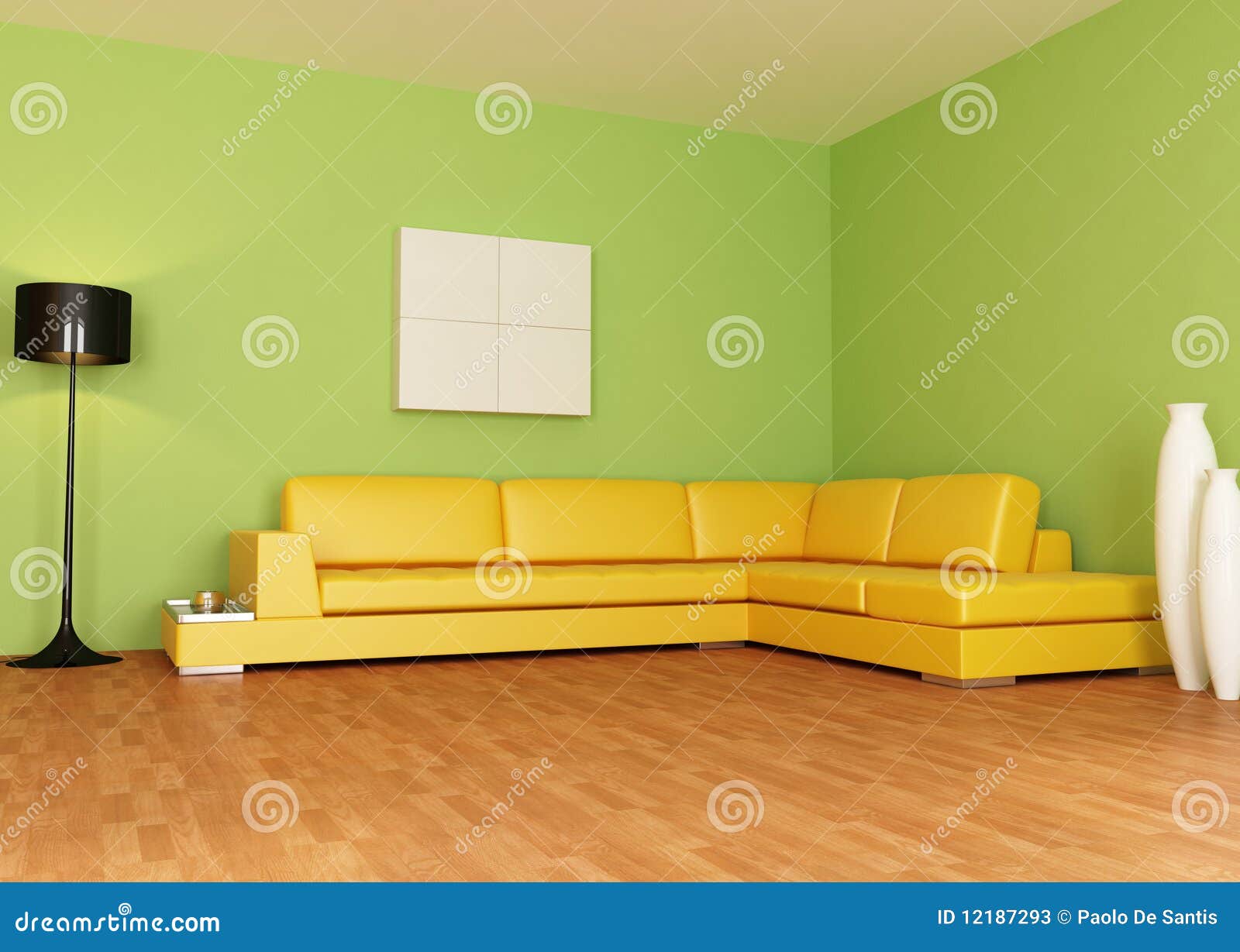 Green and Orange Living Room Stock Illustration Illustration of