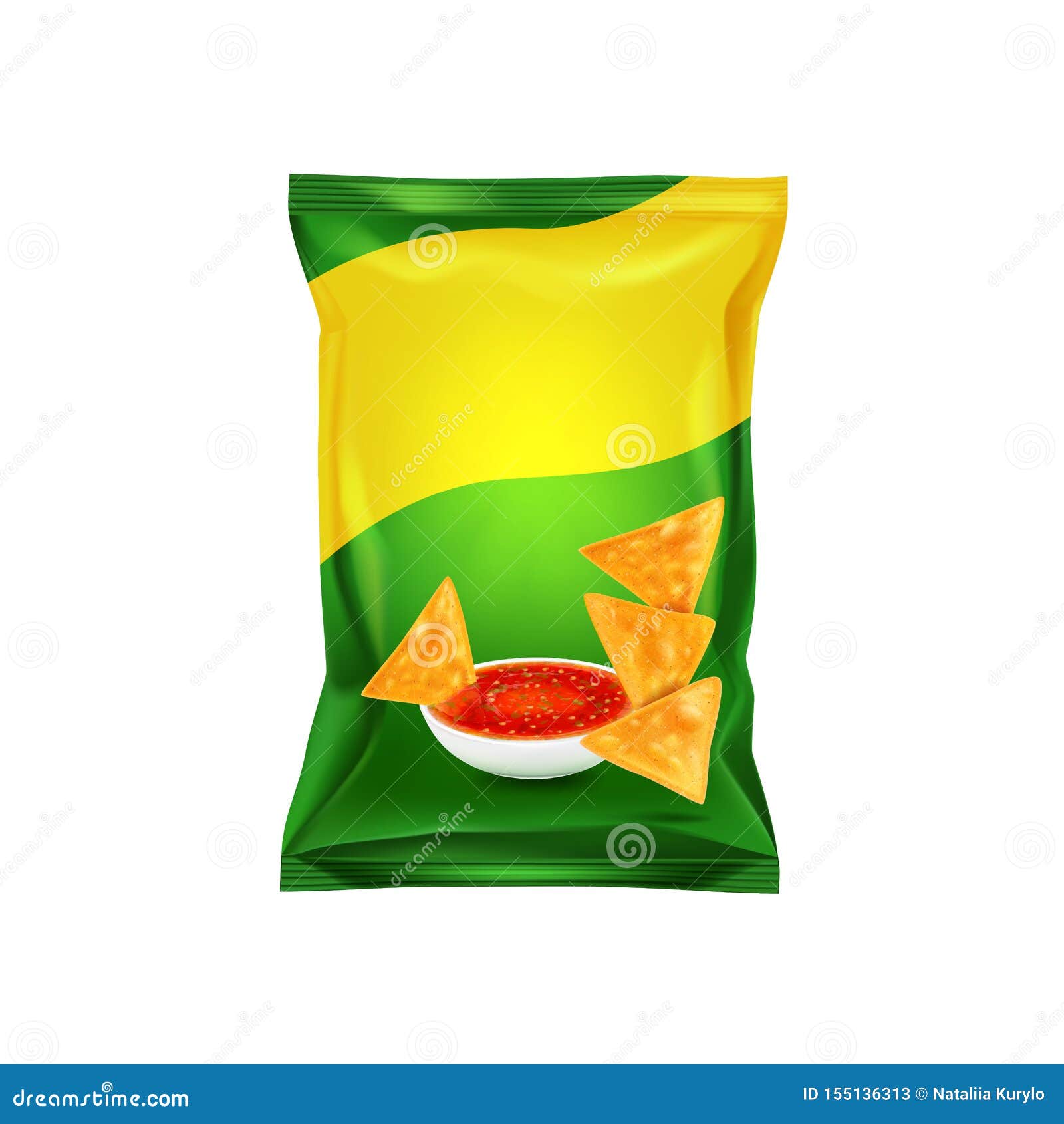 Green Packaging for Nachos Chips, Mockup for Your Design and