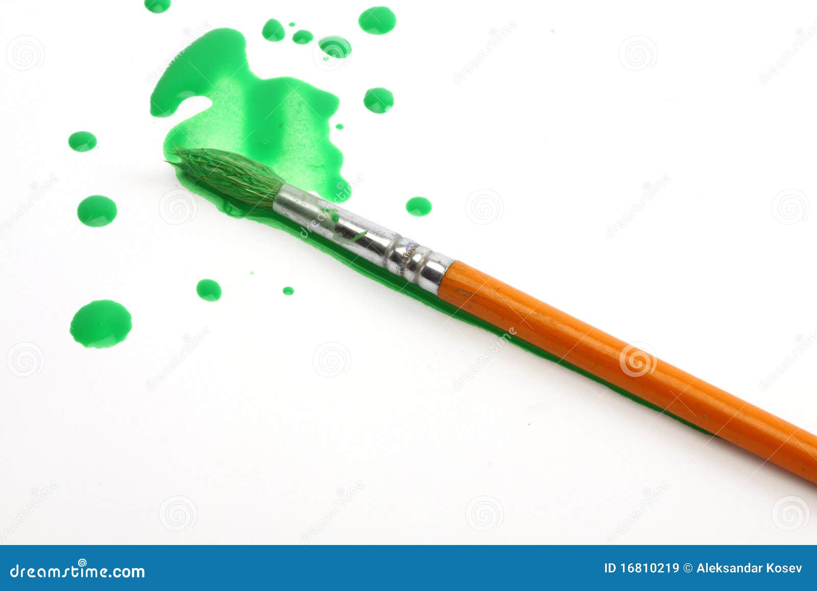 Green paint and brush stock image. Image of strokes, green 16810219