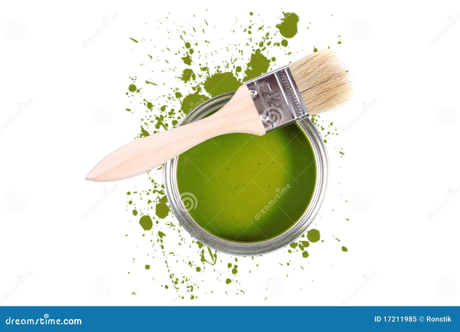 Green Paint Can with Brush and Color Stains Stock Image Image of