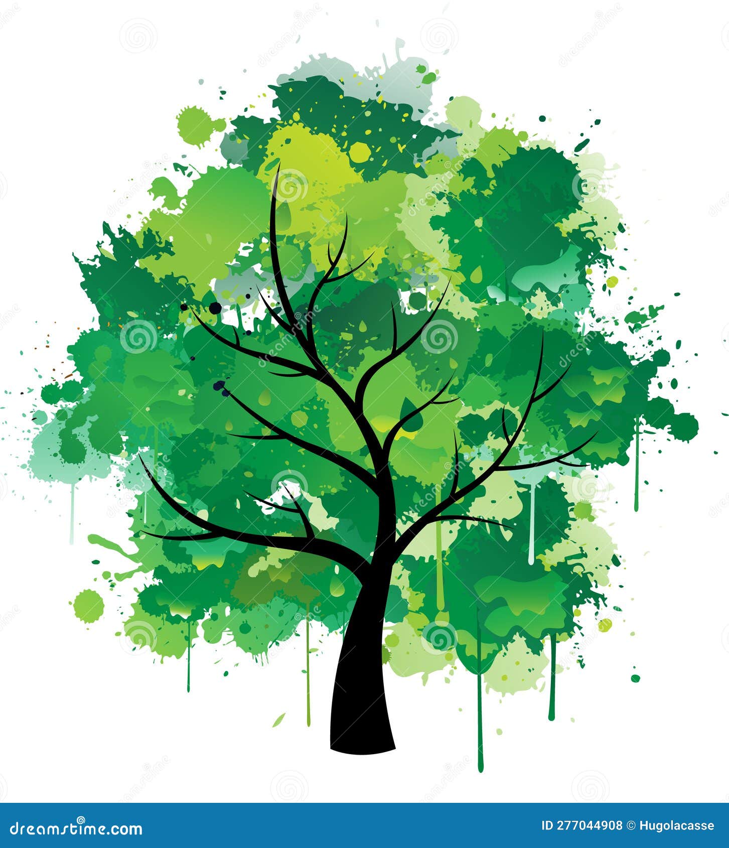Green Paint Splat Inked Color Tree Stock Vector Illustration of